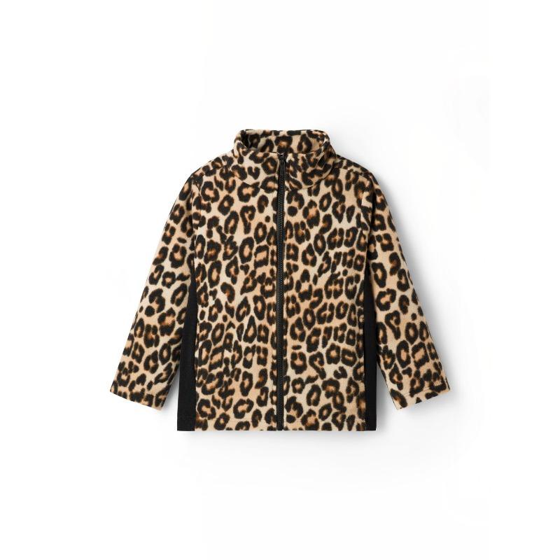 CrayonFlakes Girls' Brown Animal Print Open Front Fleece Jacket