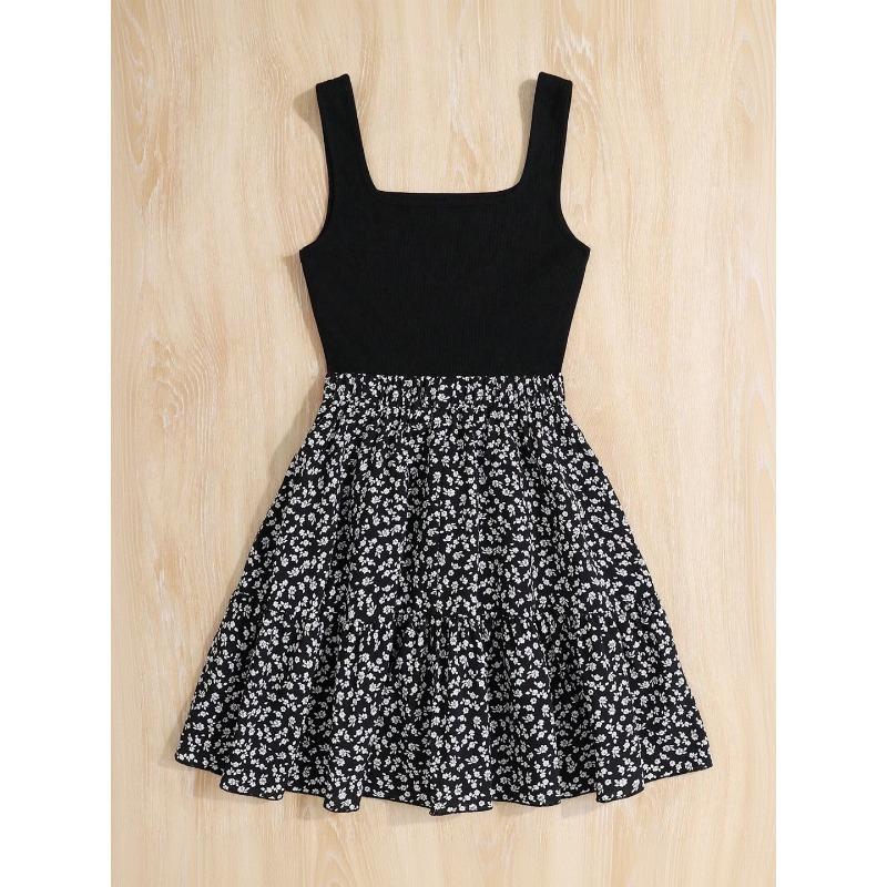 Sangria Girls Printed Square Neck Fit & Flare Dress