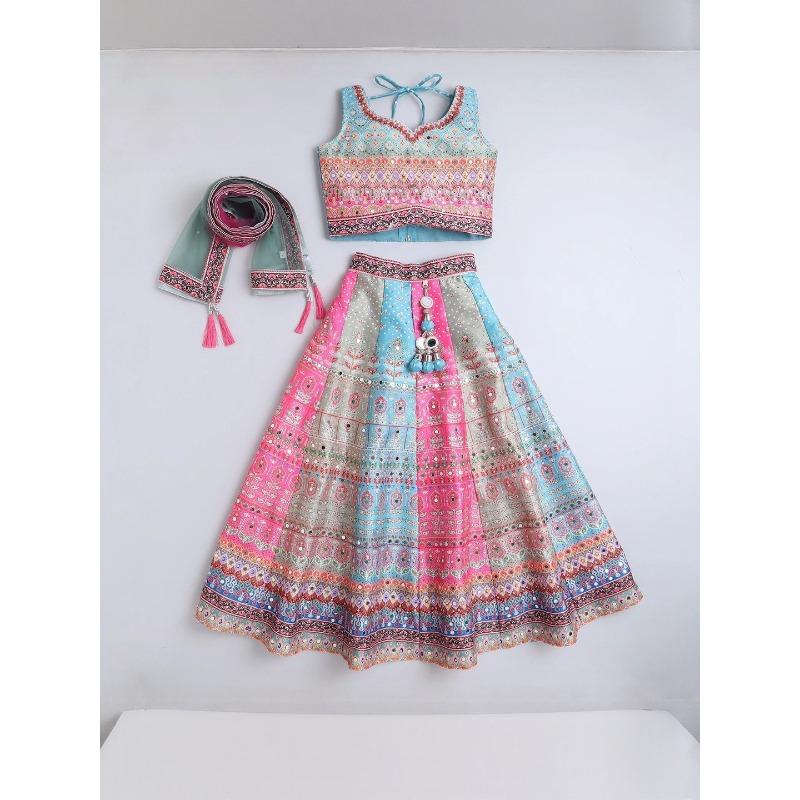 Sangria Girls Multicoloured Mirror Work Ready-to-Wear Lehenga Choli