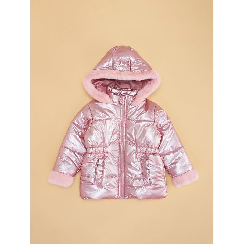 Pantaloons Baby Girls Hooded Puffer Jacket With Faux Fur