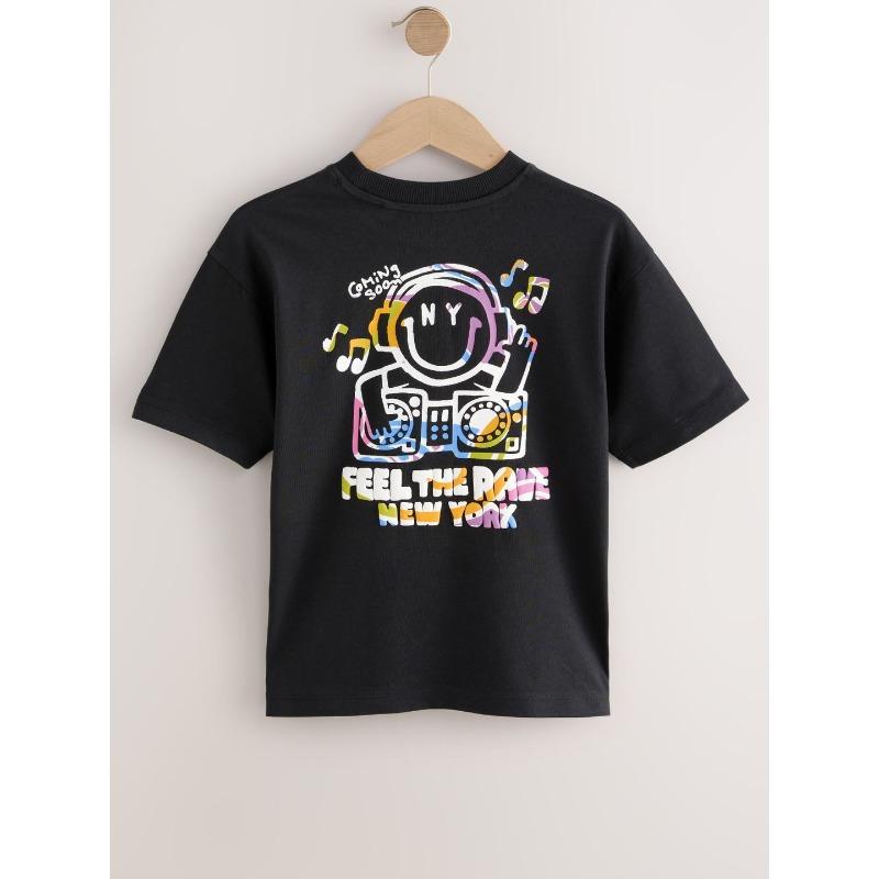 NEXT Boys Printed Drop-Shoulder Sleeves Pure Cotton T-shirt